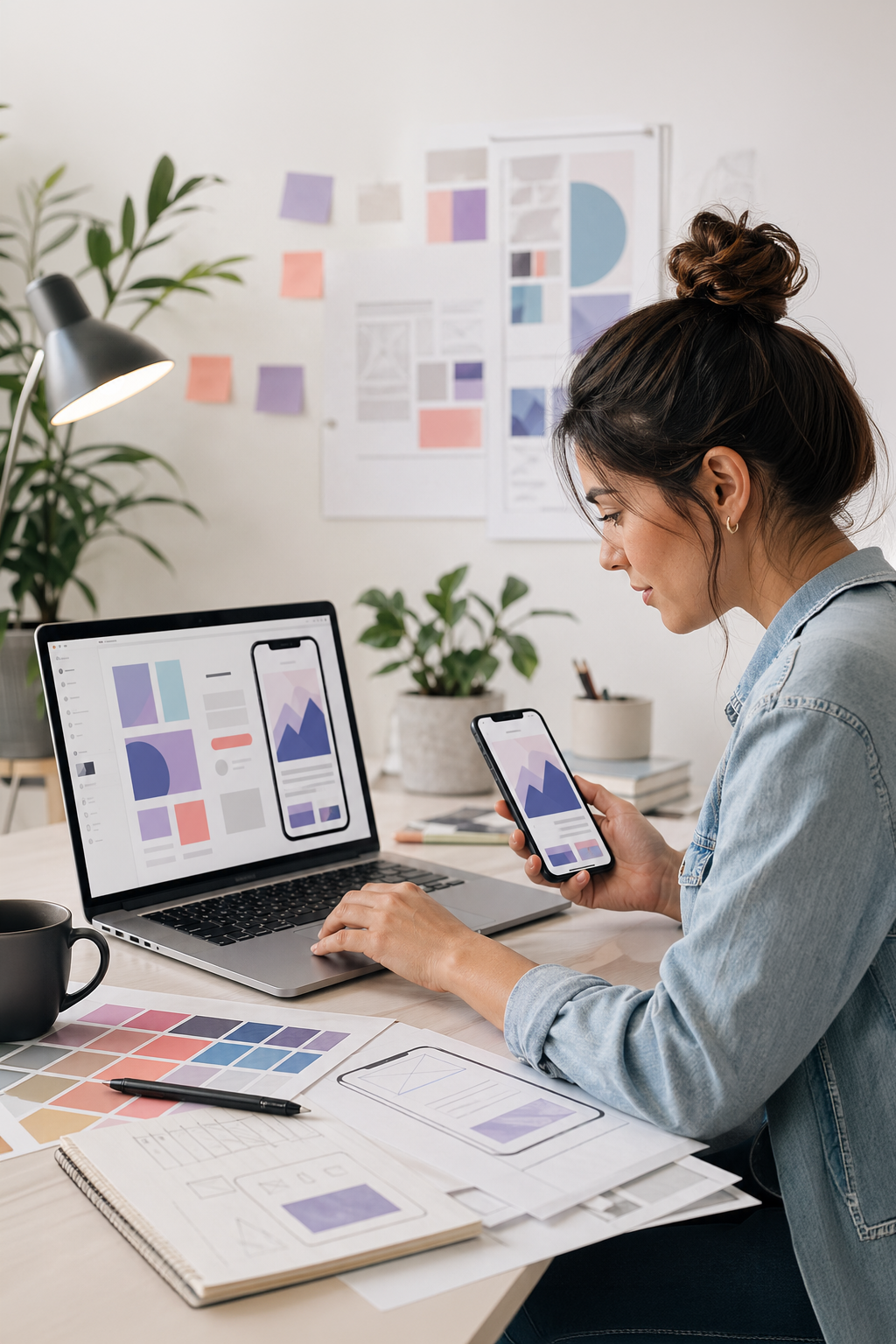 Modern çalışma alanında dijital tasarım ekranları